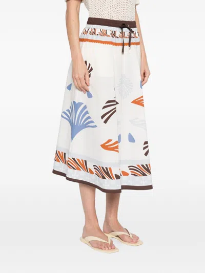 Herno Lightweight White Skirt With Abstract Print And Adjustable Waistband In Multi