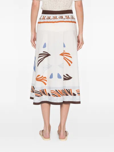 Herno Lightweight White Skirt With Abstract Print And Adjustable Waistband In Multi