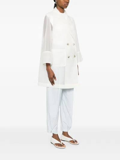 Herno Polyester Double-breasted Mesh Coat In White
