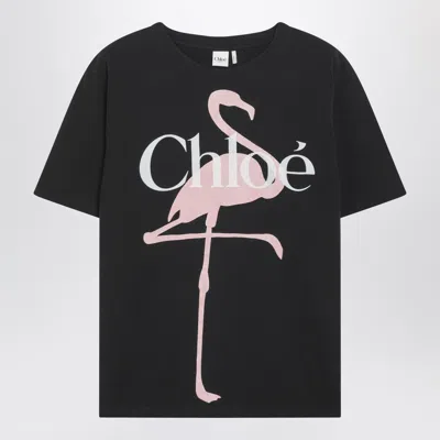 Chloé Women Black Crewneck T-shirt With Maxi Logo Print On The Front In Cotton Woman In Multi