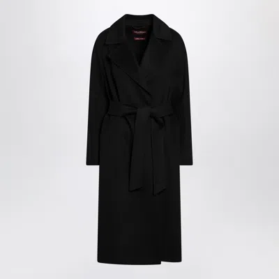 Max Mara Studio Black Coat With Belt In Multi