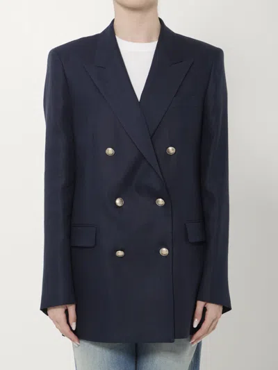 Tagliatore Double-breasted Linen Jacket In Multi