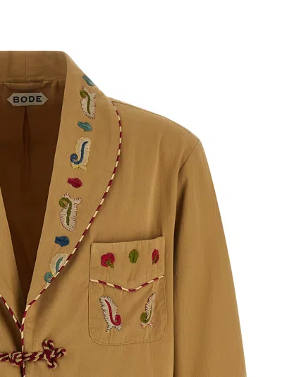Bode Feather Runner Smoking Embroidered Blazer In Nude