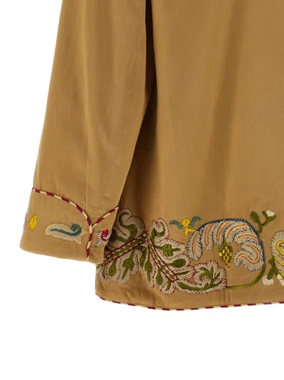 Bode Feather Runner Smoking Embroidered Blazer In Nude