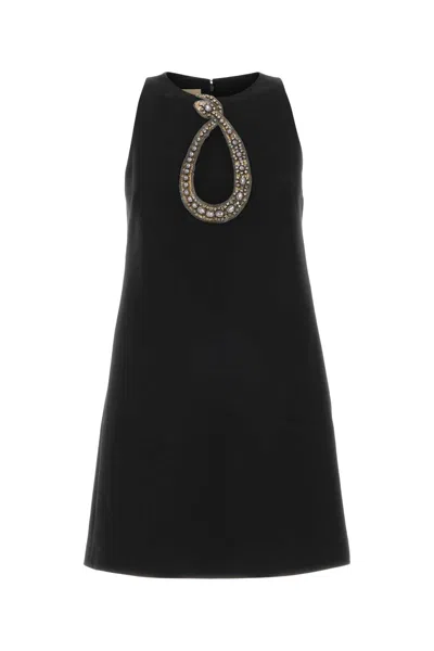Valentino Garavani Rhinestone Snake Embroidery Crepe Couture Short Dress In Black
