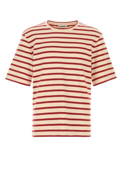 Jil Sander Striped-pattern Logo-patch T-shirt In Multi