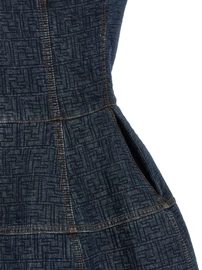 Fendi Ff Motif Denim Mini Dress In Blue