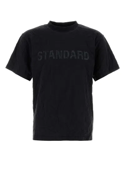 Balenciaga Men Black Crewneck T-shirt With Logo Print On The Front In Cotton Man In Blue