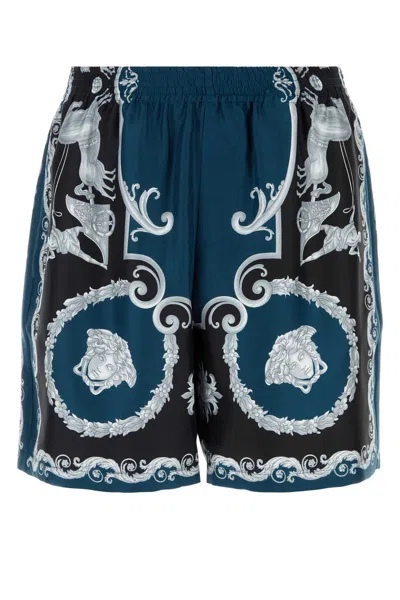 Versace Baroque-printed Silk-nylon Shorts With Elastic Waistband In Multi