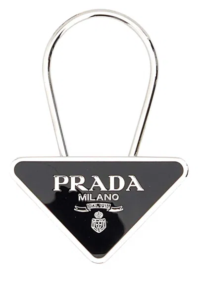 Prada Triangle-logo Keychain In Metallic