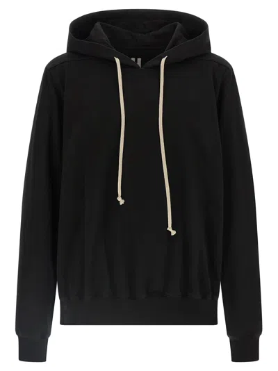 Rick Owens Hooded Sweatshirt Print Oversized Ribbed Cuffs In Black