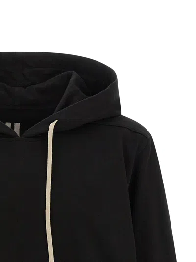 Rick Owens Hooded Sweatshirt Print Oversized Ribbed Cuffs In Black