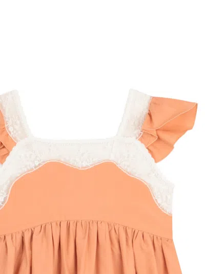 Chloé Silk Mini Dress With Straps For Girls In Orange