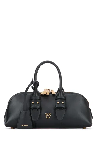 Pinko Bowling Bag Horizontal Black Handbag With Adjustable And Removable Shoulder Strap And Padlock Detail