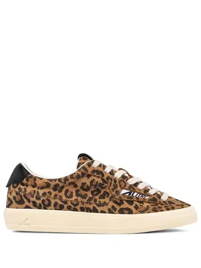 Autry Windscape Low Sneakers In Leopard And Black Suede In Animal Print