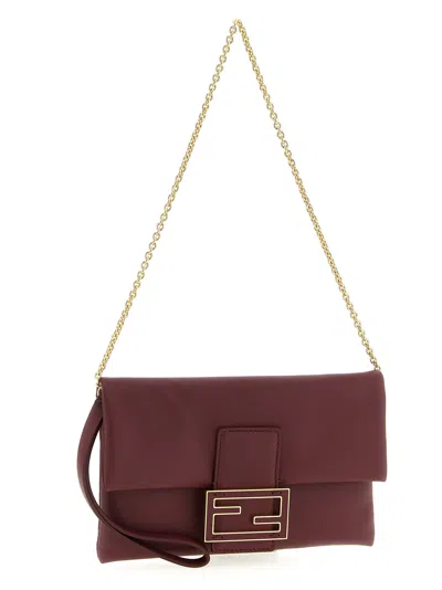 Fendi Nappa Leather Mamma Baguette Pouch With Chain In Burgundy