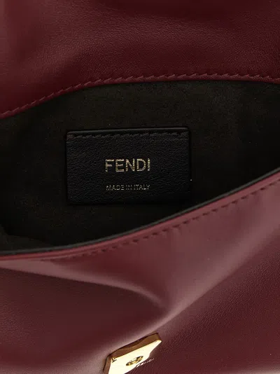 Fendi Nappa Leather Mamma Baguette Pouch With Chain In Burgundy