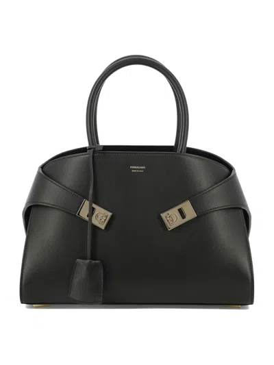 Ferragamo Medium Hug Leather Top Handle Bag In Black