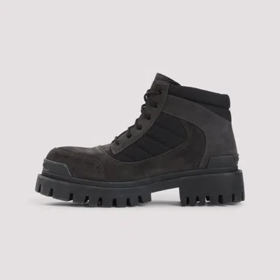 Balenciaga Slate Suede And Canvas Combat Ankle Boots In Brown