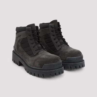Balenciaga Slate Suede And Canvas Combat Ankle Boots In Brown