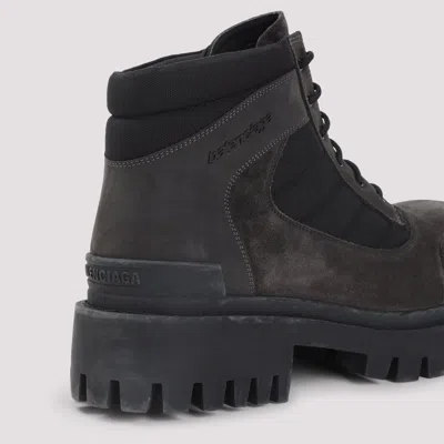 Balenciaga Slate Suede And Canvas Combat Ankle Boots In Brown