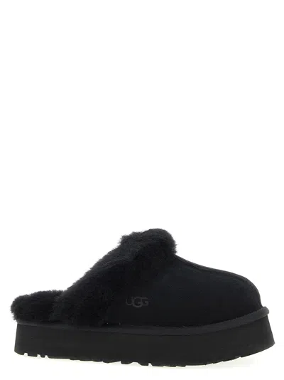 Ugg Disquette Shearling-trimmed Suede Slippers In Black