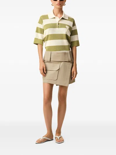 Ami Alexandre Mattiussi Ami Paris Ami De Coeur Striped Cotton Knit Polo Shirt In Brown