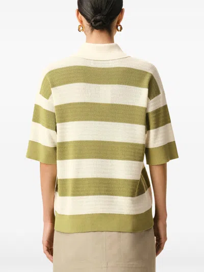 Ami Alexandre Mattiussi Ami Paris Ami De Coeur Striped Cotton Knit Polo Shirt In Brown