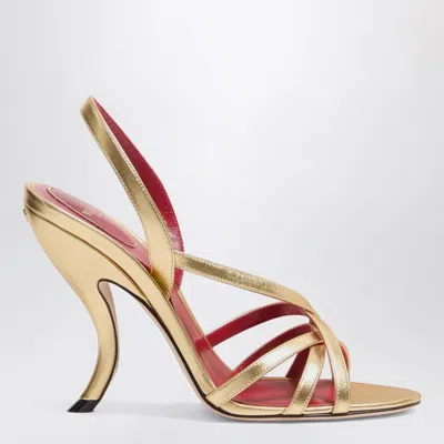 Valentino Garavani Fetishique Sandal In Laminated Nappa 105mm Woman Antique Brass 38.5 In Multi