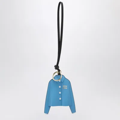 Miu Miu Leather Keyring With Button And Strap Handle In Blue