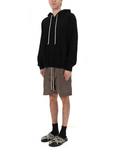 Rick Owens Hooded Sweatshirt Print Oversized Ribbed Cuffs In Black