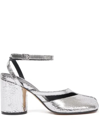 Maison Margiela Tabi Broken Mirror Pump Sandal With Adjustable Ankle Strap In Silver