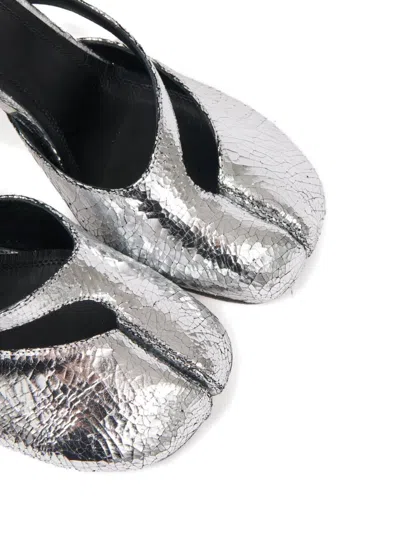 Maison Margiela Tabi Broken Mirror Pump Sandal With Adjustable Ankle Strap In Silver
