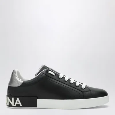 Dolce & Gabbana Portofino Sneakers In Black Leather With Silver Inserts Dolce E Gabbana In Black