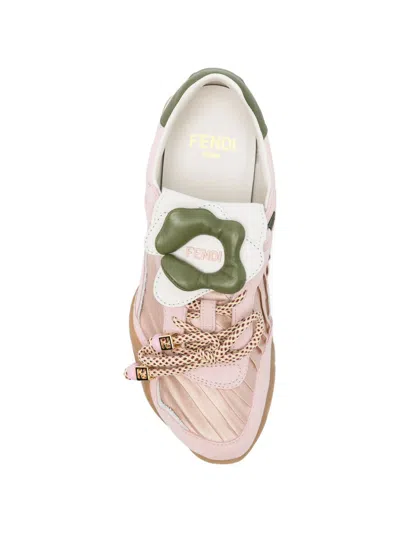 Fendi Wave Pulse Suede Sneakers With Satin Inserts In Pink