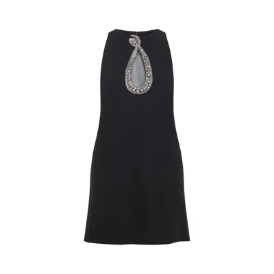 Valentino Garavani Rhinestone Snake Embroidery Crepe Couture Short Dress In Black