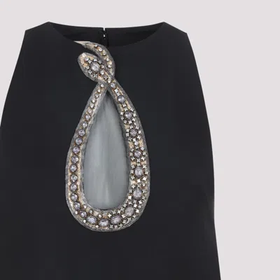 Valentino Garavani Rhinestone Snake Embroidery Crepe Couture Short Dress In Black