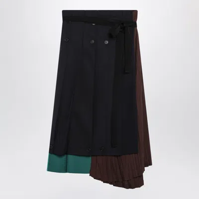 Prada Asymmetric Patchwork Skirt In Virgin Wool, Blue In Black