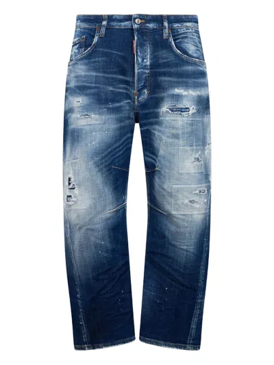 Dsquared2 5 Pockets Navy Blue Cotton Elastane Pants In Blue