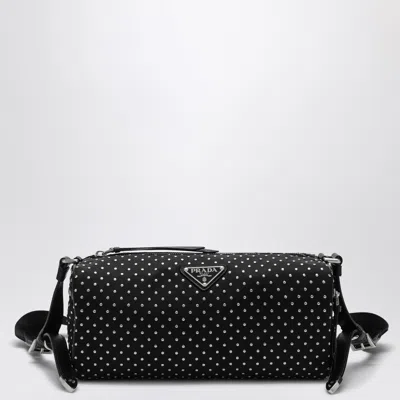 Prada Black Re-nylon Shoulder Bag With Studs In Black