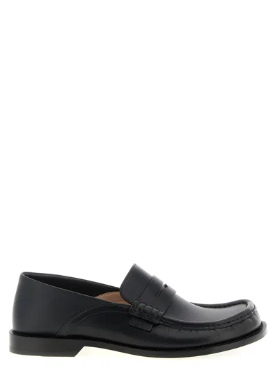 Loewe Penny Strap Round Toe Stitched Detailing Loafers In Black