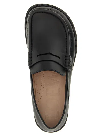 Loewe Penny Strap Round Toe Stitched Detailing Loafers In Black