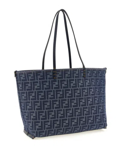Fendi Blue Roll Medium Reversible Tote In Blue