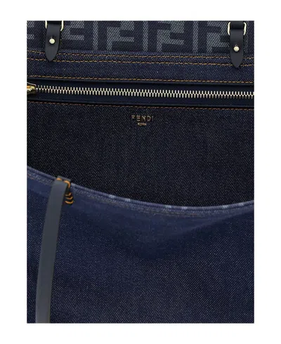 Fendi Blue Roll Medium Reversible Tote In Blue