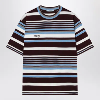 Prada Amaranth And Light Blue Striped Cotton T-shirt In Multi