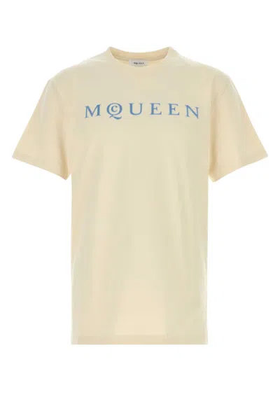 Alexander Mcqueen Men Cotton T-shirt With A Flocked Logo Printed In Neutral