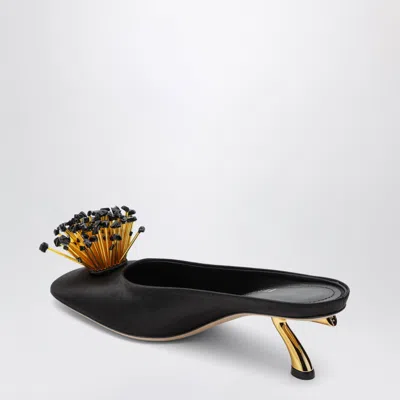Ferragamo Black Heeled Sandals With Crystal Decoration On The Front In Fabric For Women