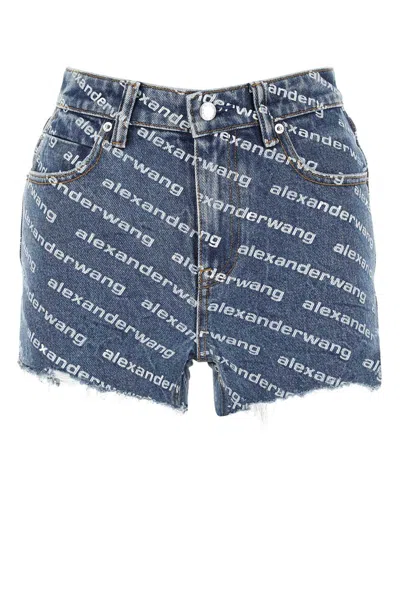 Alexander Wang Bite Logo High Waist Cutoff Denim Shorts In Blue