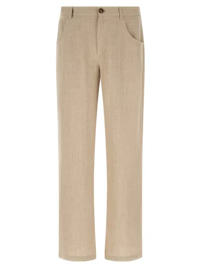 Séfr Beige Regular Flat Front Pants In Brown
