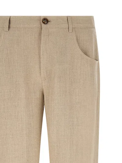 Séfr Beige Regular Flat Front Pants In Brown